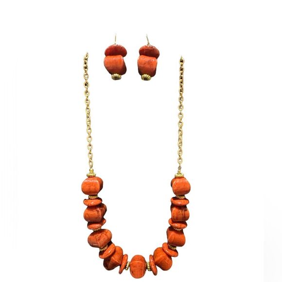 Marbled brown beaded necklace & earring set - Picture 2 of 3